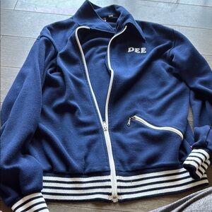 Navy Blue Zip-Up Jacket with White Accents